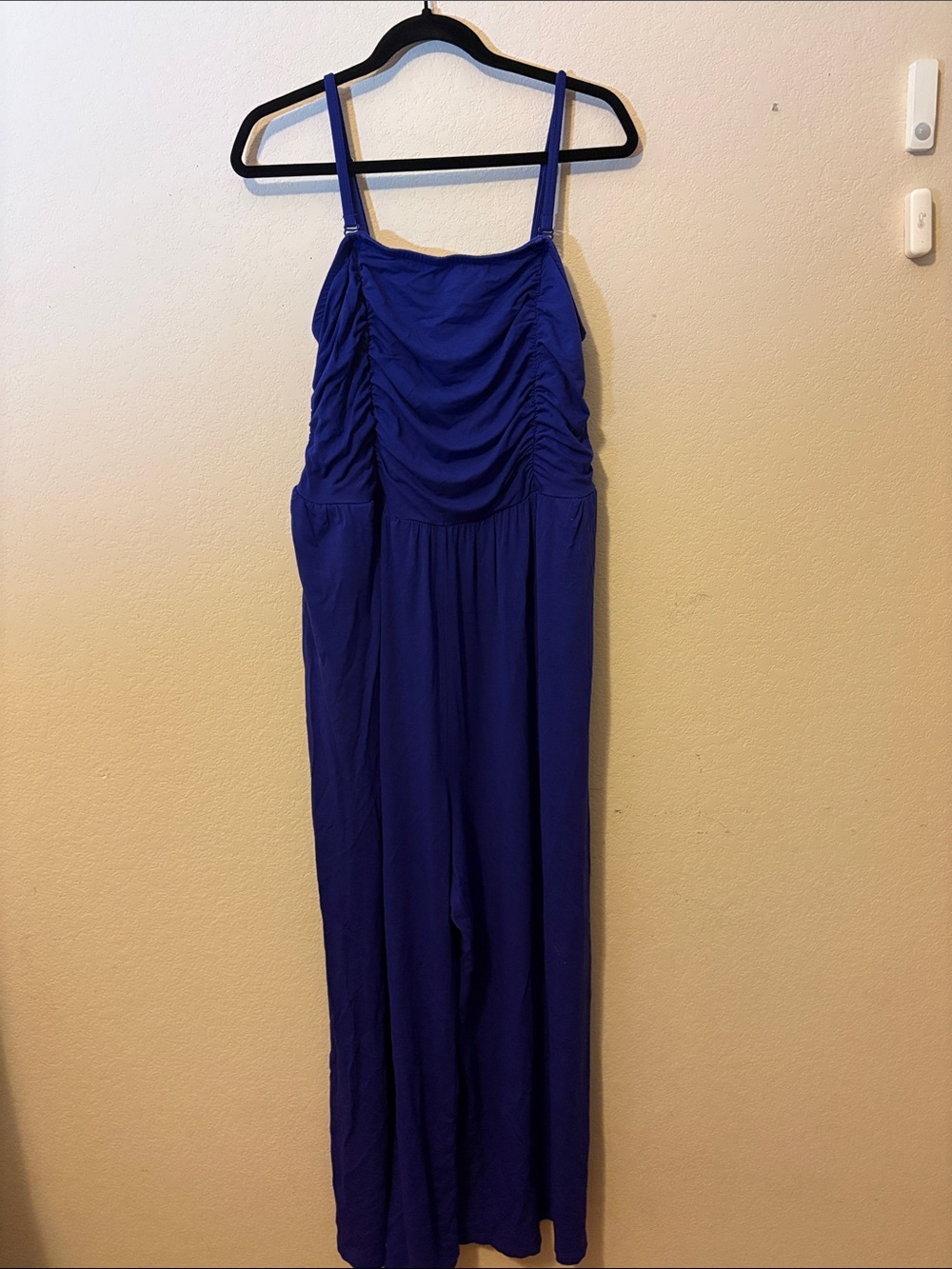 Ava & Viv Ruched Bodice Strappy Wide-Leg Jumpsuit - Cobalt Blue
